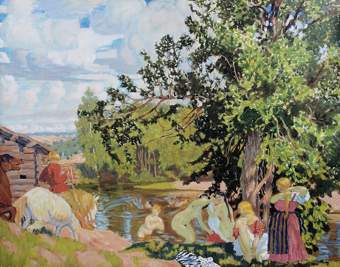 BillerAntik Kunstdruck The Bath Boris Michailowitsch Kustodijew Baden Teich Pferd Nackte B A3, (1 St) von BillerAntik