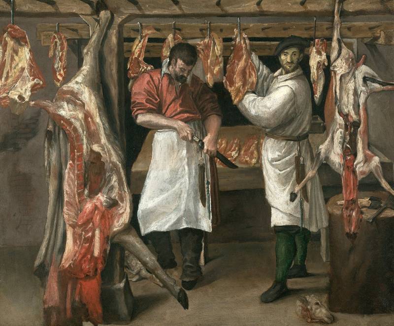 BillerAntik Kunstdruck The Butchers Shop Annibale Carracci Metzger Fleischer Berufe Messer B, (1 St) von BillerAntik