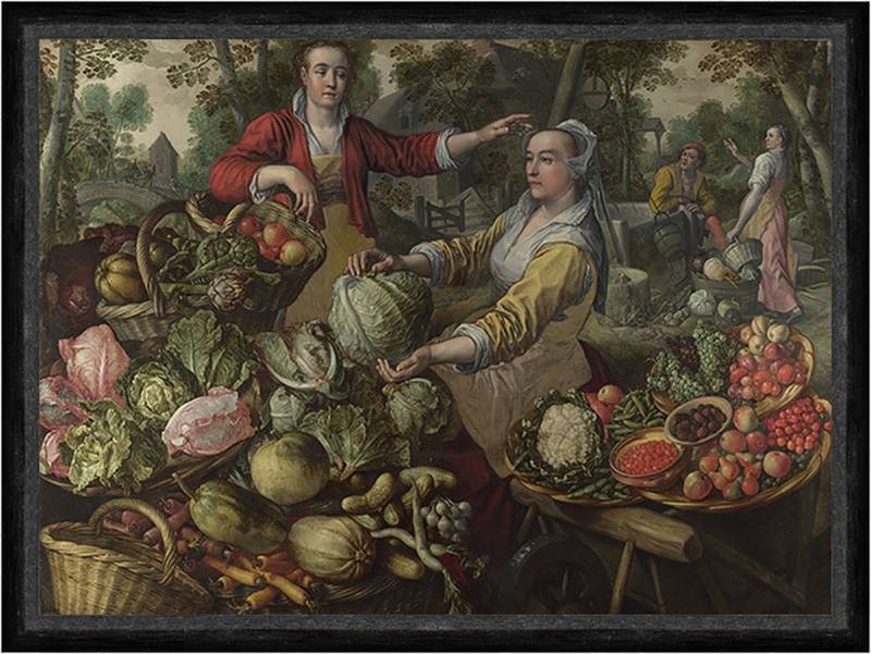 BillerAntik Kunstdruck The Four Elements: Earth Joachim Beuckelaer Erde Gemüse Markt Obst Fak, (1 St) von BillerAntik