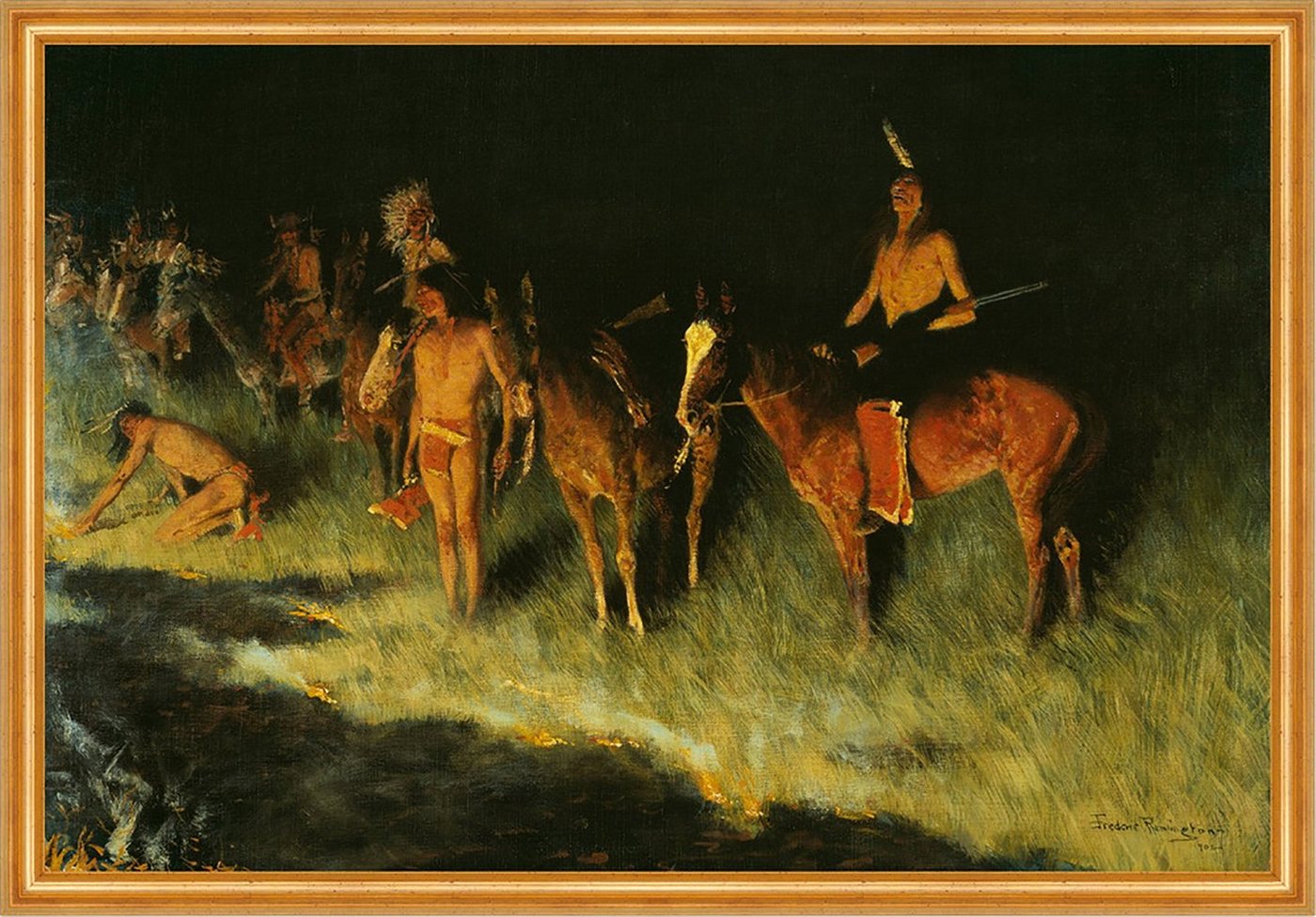 Kunstdruck The Grass Fire Frederic Remington Pferd Federn B A1 01929, (1 St) von OTTO