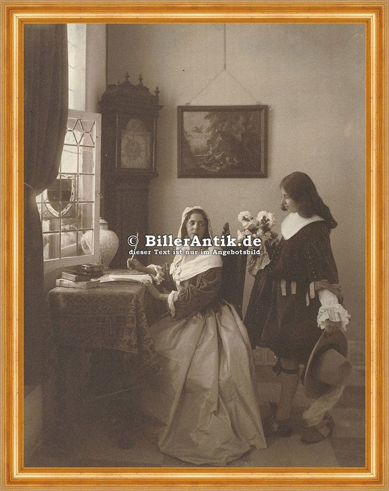 BillerAntik Kunstdruck The Letter Mittelalter Briefe Schreiben Blumen Damen Fenster Photo M 0, (1 St) von BillerAntik