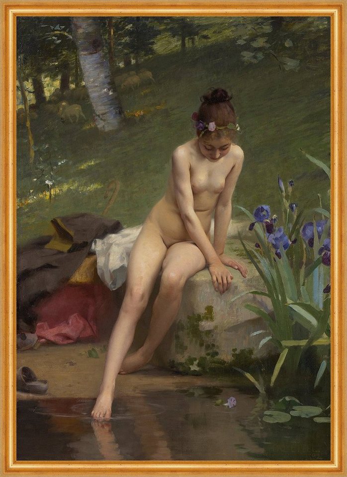 BillerAntik Kunstdruck The Little Shepherdess Paul Peel Baden Teich Schafe Hirtin B A2 03038, (1 St) von BillerAntik