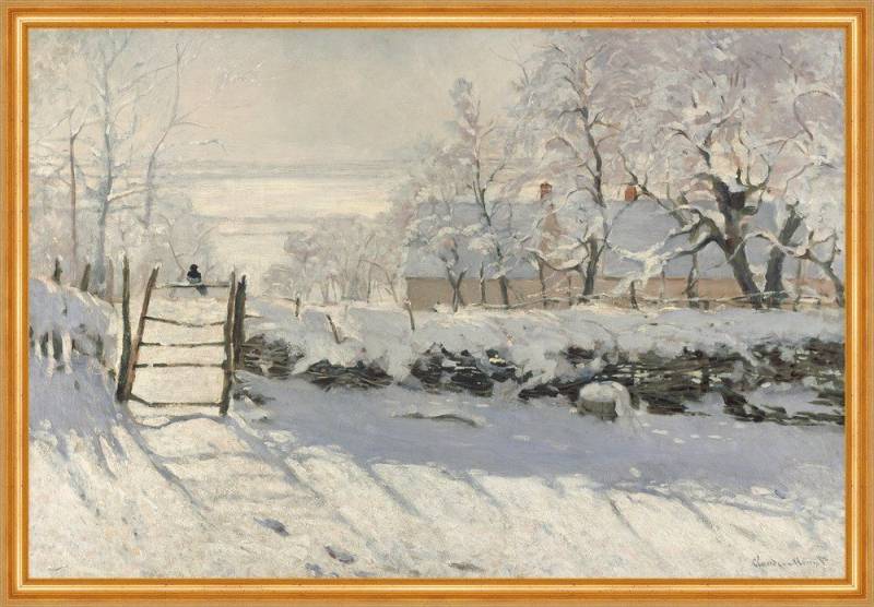 BillerAntik Kunstdruck The Magpie Claude Monet Elster Vogel Winterlandschaft Schnee Zaun B A2, (1 St) von BillerAntik