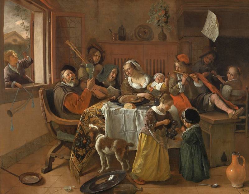 BillerAntik Kunstdruck The Merry Family Jan Steen Familie Fenster Tisch Kinder Glück Freude B, (1 St) von BillerAntik