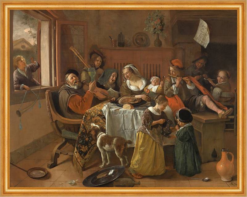 BillerAntik Kunstdruck The Merry Family Jan Steen Familie Fenster Tisch Kinder Glück Freude B, (1 St) von BillerAntik