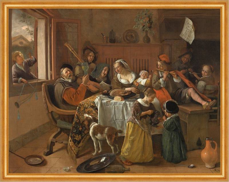 BillerAntik Kunstdruck The Merry Family Jan Steen Familie Fenster Tisch Kinder Glück Freude B, (1 St) von BillerAntik