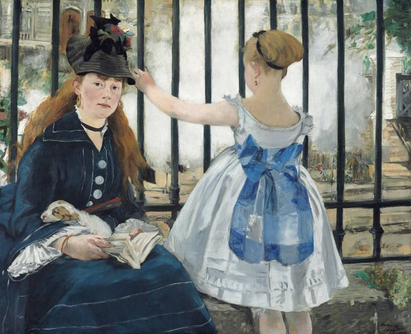 BillerAntik Kunstdruck The Railway Edouard Manet Zaun Mutter Kind Dampf Rauch Zug Kleider B A, (1 St) von BillerAntik