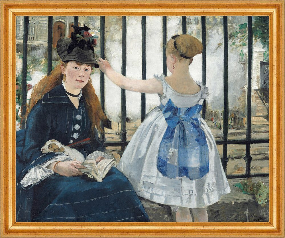 Kunstdruck The Railway Edouard Manet Zaun Mutter Kind Dampf Rauch Zug Kleider B A, (1 St) von OTTO