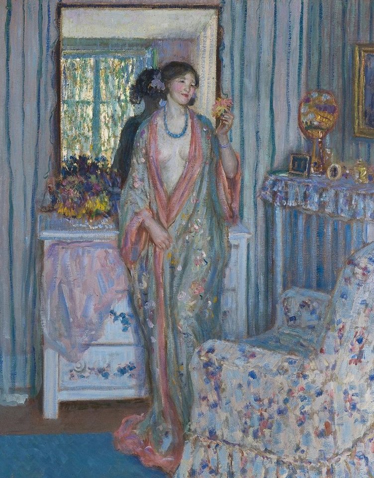 BillerAntik Kunstdruck The Robe Frederick Carl Frieseke Umhang Mode Frauen Blumen Fenster B A, (1 St) von BillerAntik