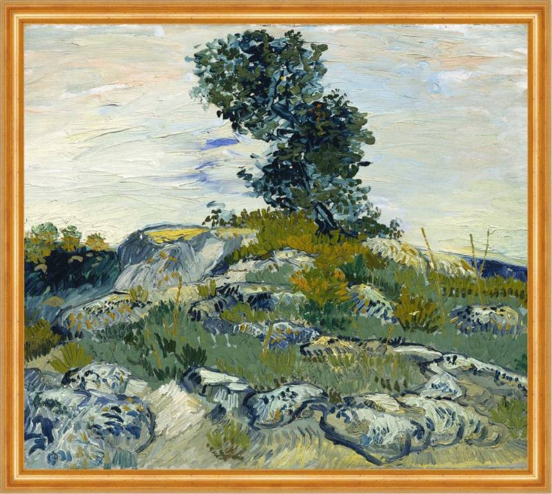 BillerAntik Kunstdruck The Rocks Vincent van Gogh Felsen Hügel Baum Natur Wiese Steine B A1 0, (1 St) von BillerAntik