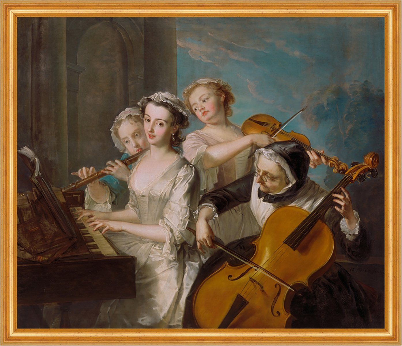 BillerAntik Kunstdruck The Sense of Hearing Philippe Mercier Musik Klavier Hören Sinne B A1 0, (1 St) von BillerAntik
