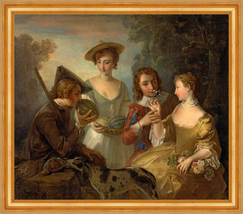 BillerAntik Kunstdruck The Sense of Smell Philippe Mercier Sinne Garten Hund Familie B A3 030, (1 St) von BillerAntik