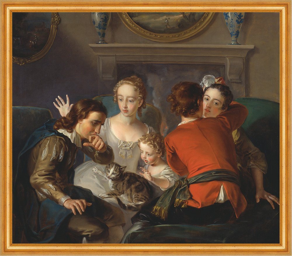 BillerAntik Kunstdruck The Sense of Touch Philippe Mercier Katzen Familie Kinder B A2 03082 G, (1 St) von BillerAntik