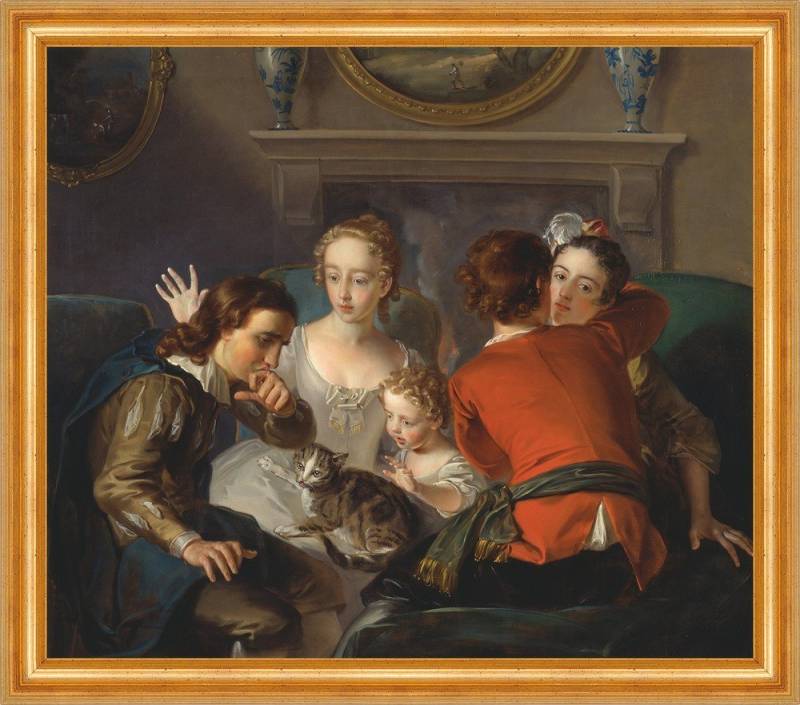 BillerAntik Kunstdruck The Sense of Touch Philippe Mercier Katzen Familie Kinder B A3 03082 G, (1 St) von BillerAntik