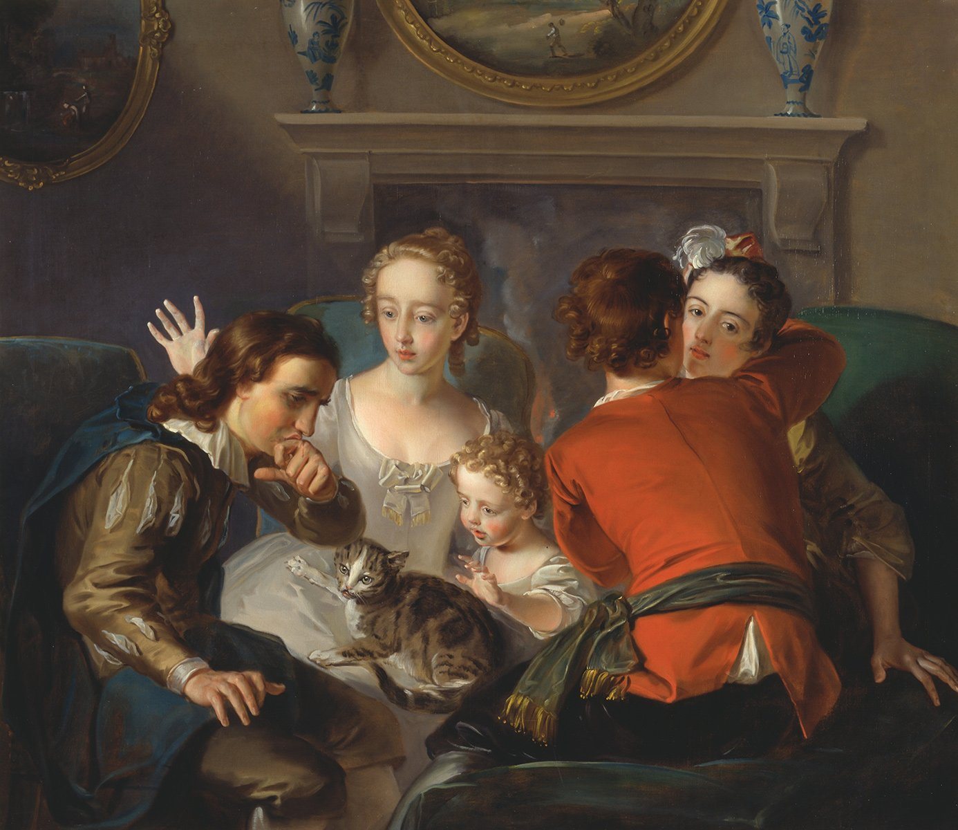 BillerAntik Kunstdruck The Sense of Touch Philippe Mercier Katzen Familie Kinder Umarmung B A, (1 St) von BillerAntik