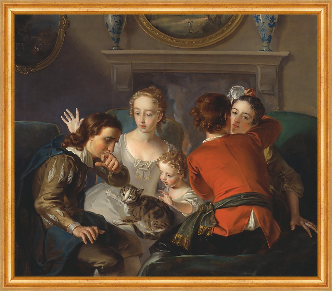 BillerAntik Kunstdruck The Sense of Touch Philippe Mercier Katzen Familie Kinder Umarmung B A, (1 St) von BillerAntik