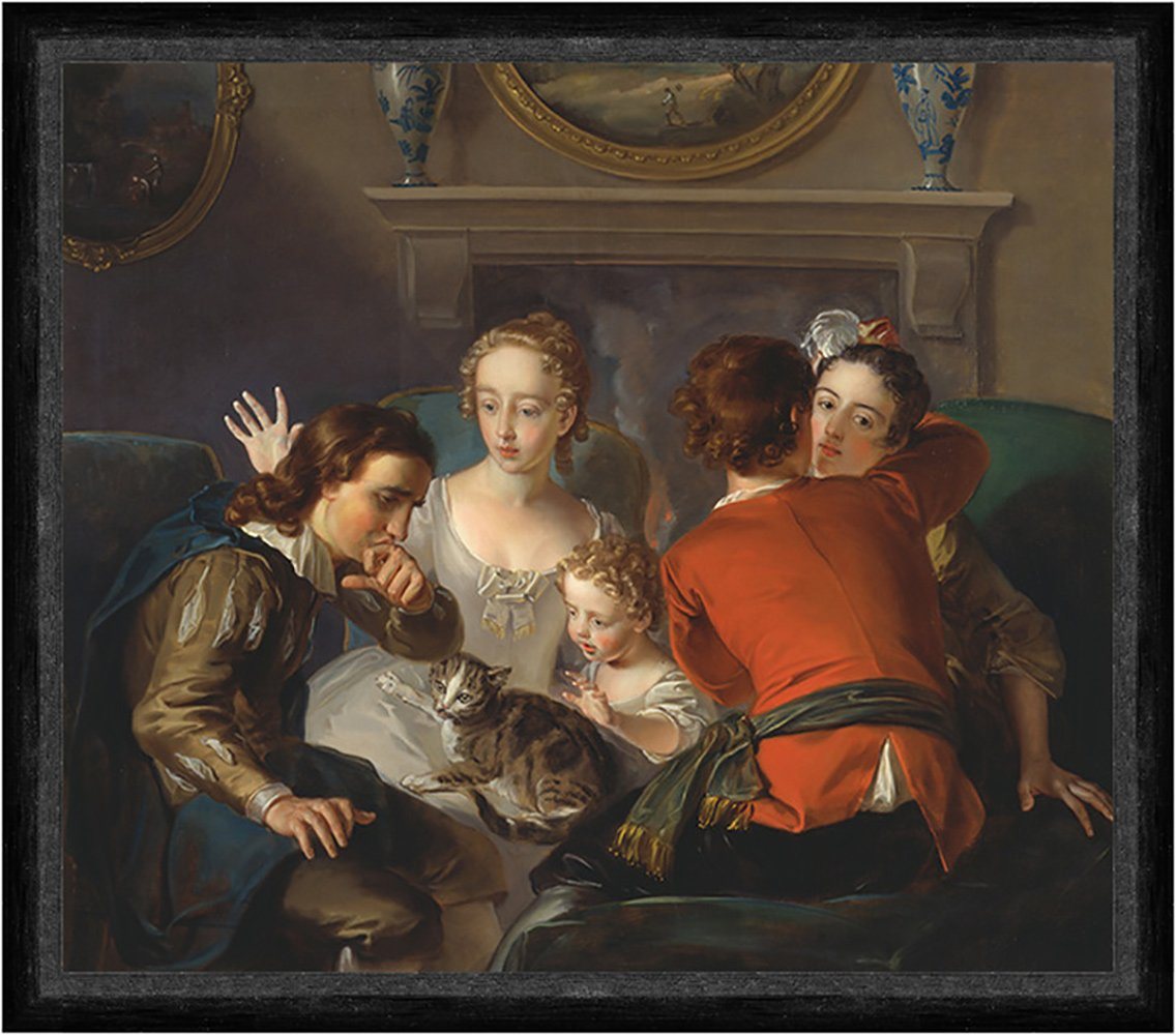 BillerAntik Kunstdruck The Sense of Touch Philippe Mercier Katzen Familie Kinder Umarmung Fak, (1 St) von BillerAntik