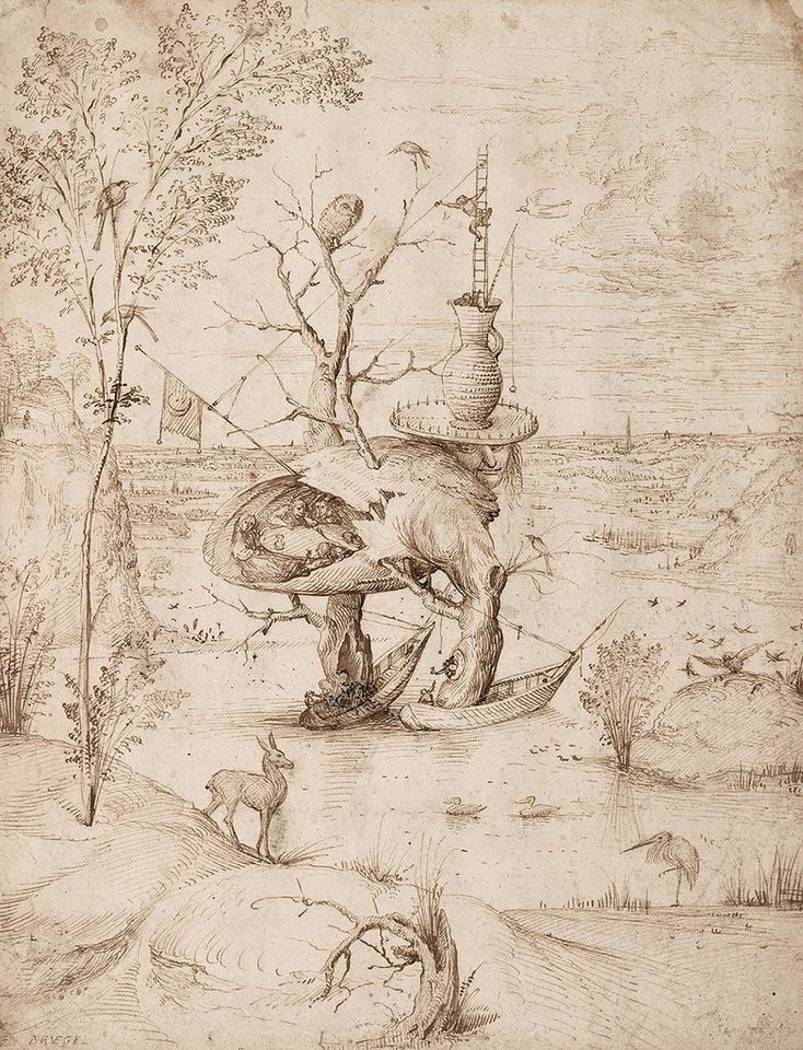 BillerAntik Kunstdruck The Tree-Man Hieronymus Bosch Baum Gestalt Reh Boote Eule Leiter B A3, (1 St) von BillerAntik