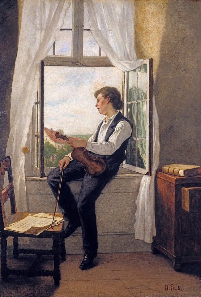 Kunstdruck The Violinist at the Window Otto Scholderer Geige Fenster Musiker B A3, (1 St) von OTTO