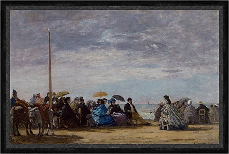 BillerAntik Kunstdruck The beach Eugene Boudin Strand Schirme Frauen Stühle Sitzen Meer Faks_, (1 St) von BillerAntik