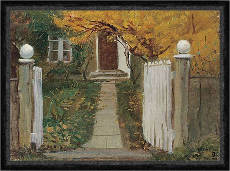 BillerAntik Kunstdruck The entrance to our garden Anna Ancher Zaun Pforte Garten Weg Haus Fak, (1 St) von BillerAntik