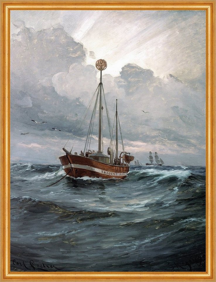 BillerAntik Kunstdruck The lightship at Skagen Reef Carl Locher Dänemark Licht Meer B A2 0098, (1 St) von BillerAntik
