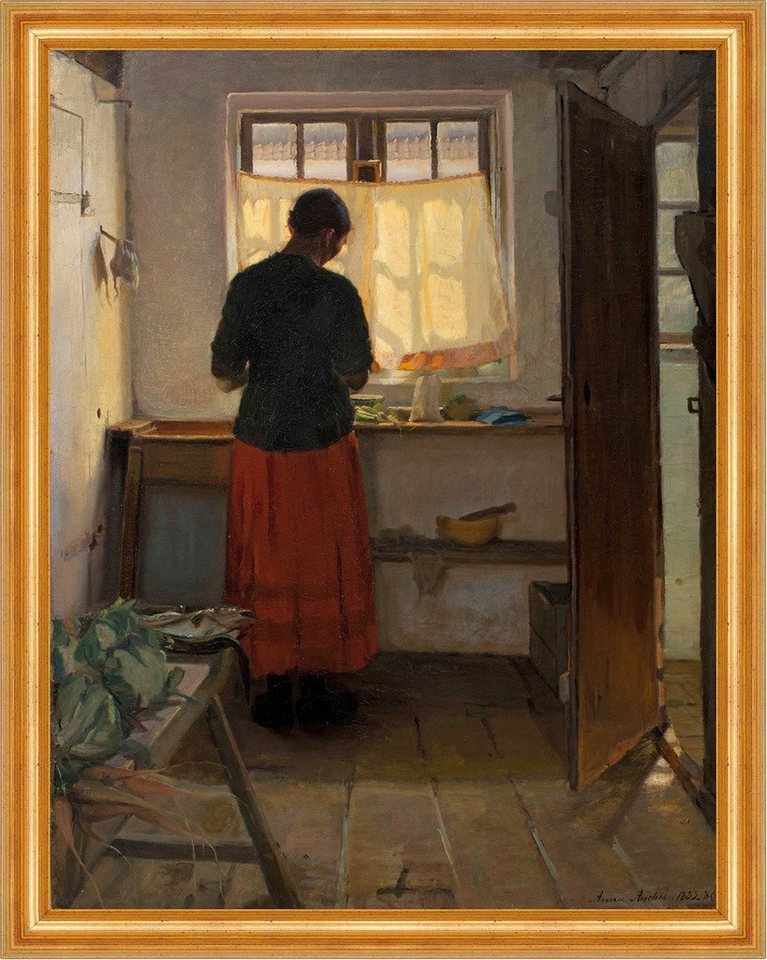 Kunstdruck The maid in the kitchen Anna Ancher Dienstmädchen Fenster Dorf B A3 00, (1 St) von OTTO