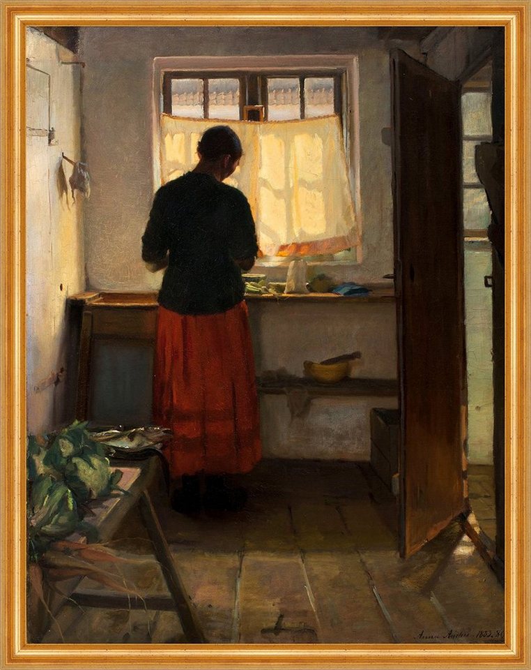 Kunstdruck The maid in the kitchen Anna Ancher Dienstmädchen Fenster Küche Dorf B, (1 St) von OTTO