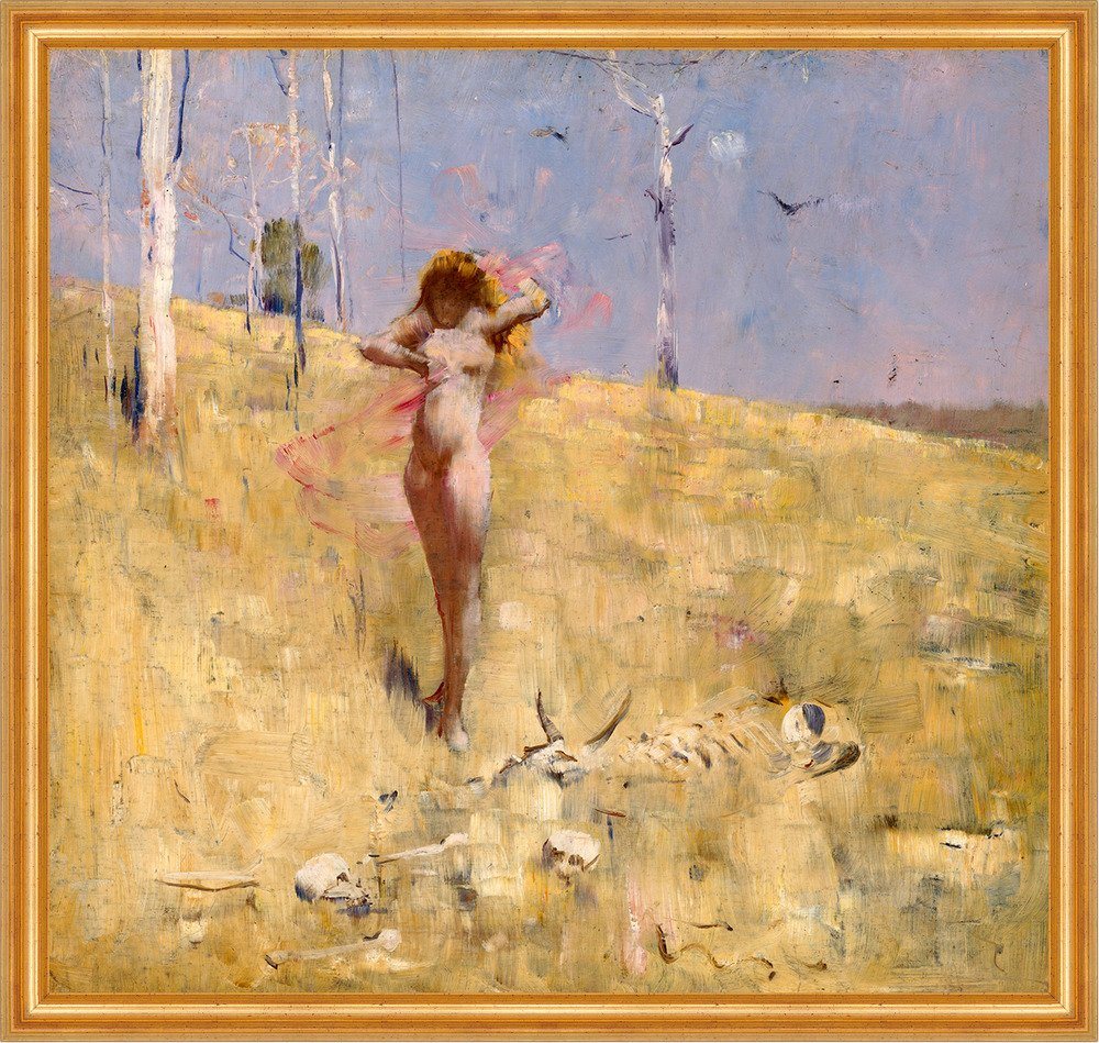 Kunstdruck The spirit of the drought Arthur Ernest Streeton Wüste Skelett Mensch, (1 St) von OTTO