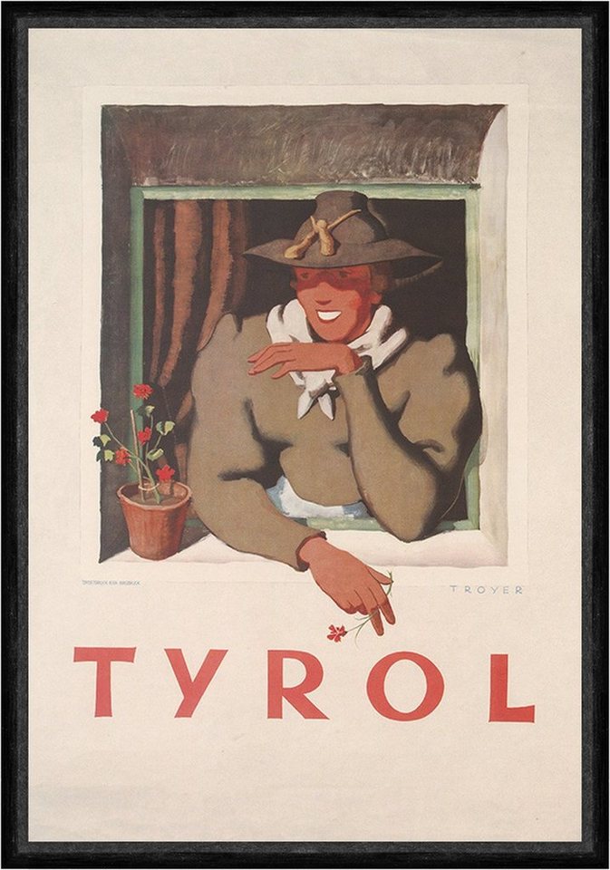 BillerAntik Kunstdruck Tirolerin in Tracht Troyer Innsbruck Geranie Fenster Kunstdruck Faks_W, (1 St) von BillerAntik