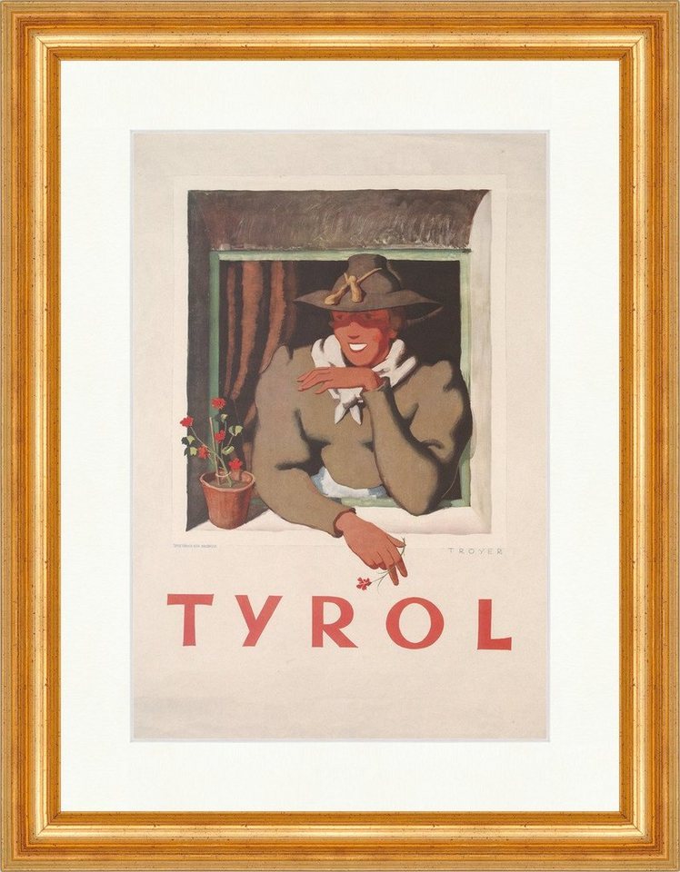 BillerAntik Kunstdruck Tirolerin in Tracht Troyer Innsbruck Geranie Fenster Plakatwelt 121 G, (1 St) von BillerAntik