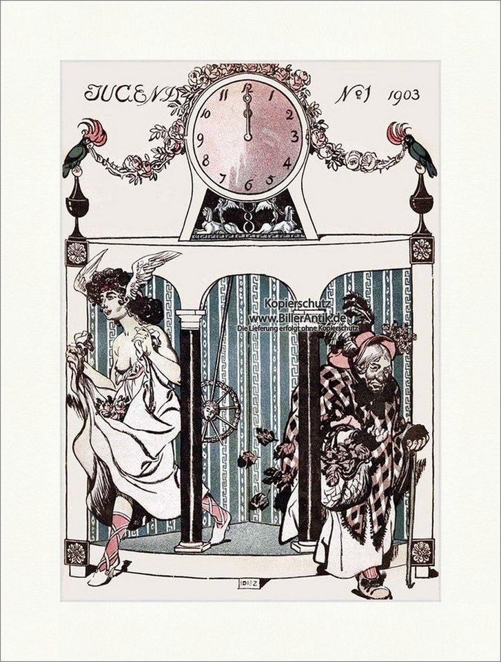 BillerAntik Kunstdruck Titelseite der Nummer 1 von 1903 Julius Diez Uhr Karussell Frau Jugend, (1 St) von BillerAntik