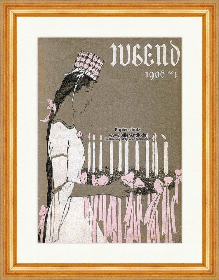 BillerAntik Kunstdruck Titelseite der Nummer 1 von 1906 Fritz Erler Kerzen Frau Jugend 3520 G, (1 St) von BillerAntik