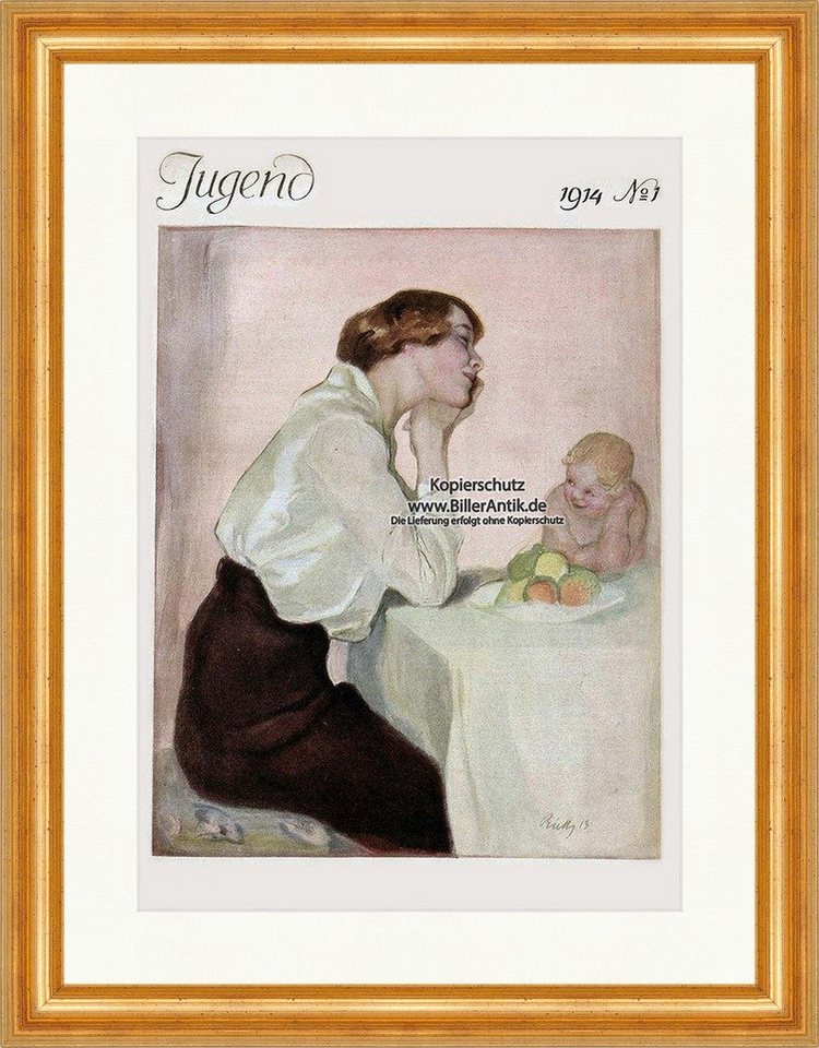 Kunstdruck Titelseite der Nummer 1 von 1914 Paul Rieth Frau Kind Tisch Jugend 393, (1 St) von OTTO