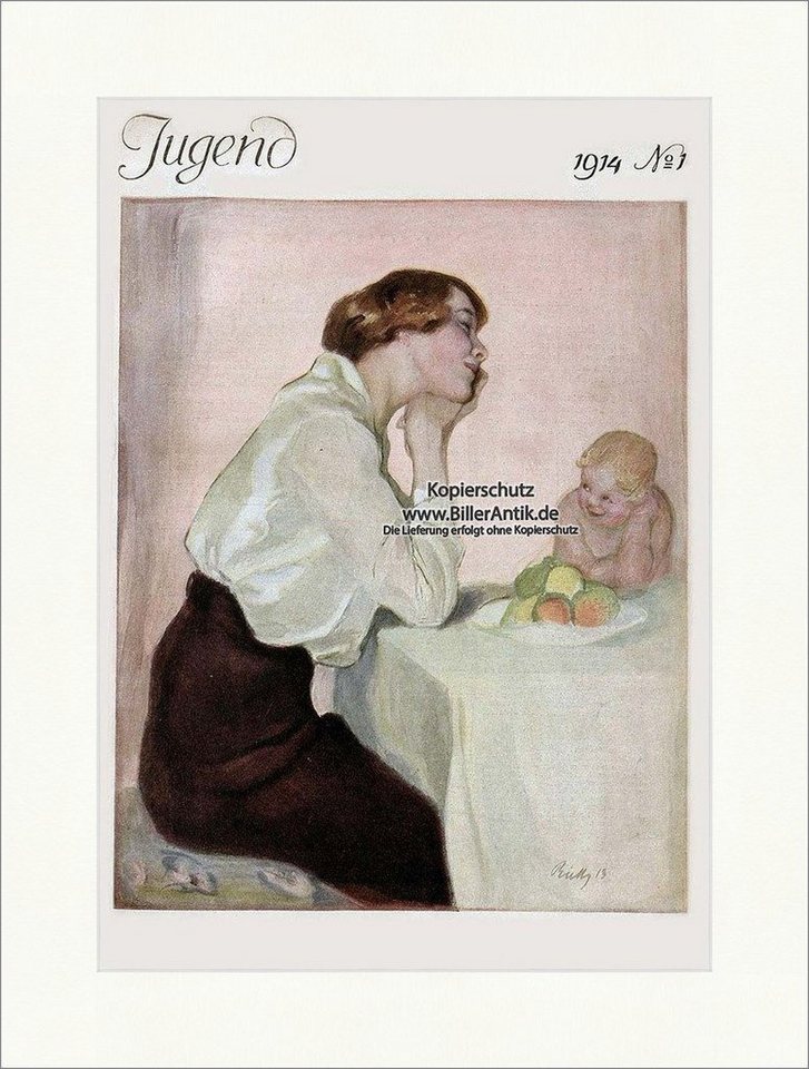 BillerAntik Kunstdruck Titelseite der Nummer 1 von 1914 Paul Rieth Frau Kind Tisch Obst Jugen, (1 St) von BillerAntik