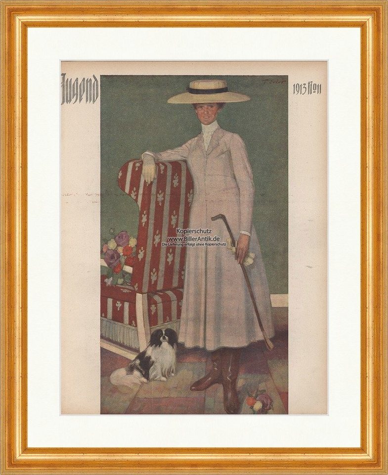 BillerAntik Kunstdruck Titelseite der Nummer 11 von 1913 Hund Fritz Erler Sessel Jugend 1860, (1 St) von BillerAntik