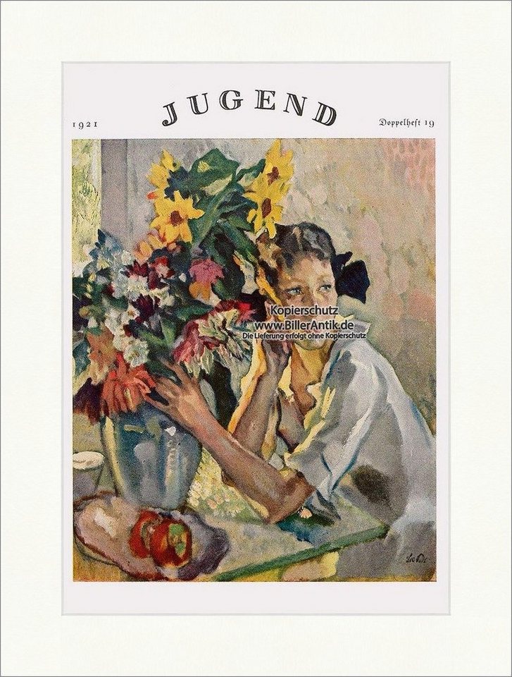 BillerAntik Kunstdruck Titelseite der Nummer 19 von 1921 Leo Putz Frau Blumen Portrait Jugend, (1 St) von BillerAntik