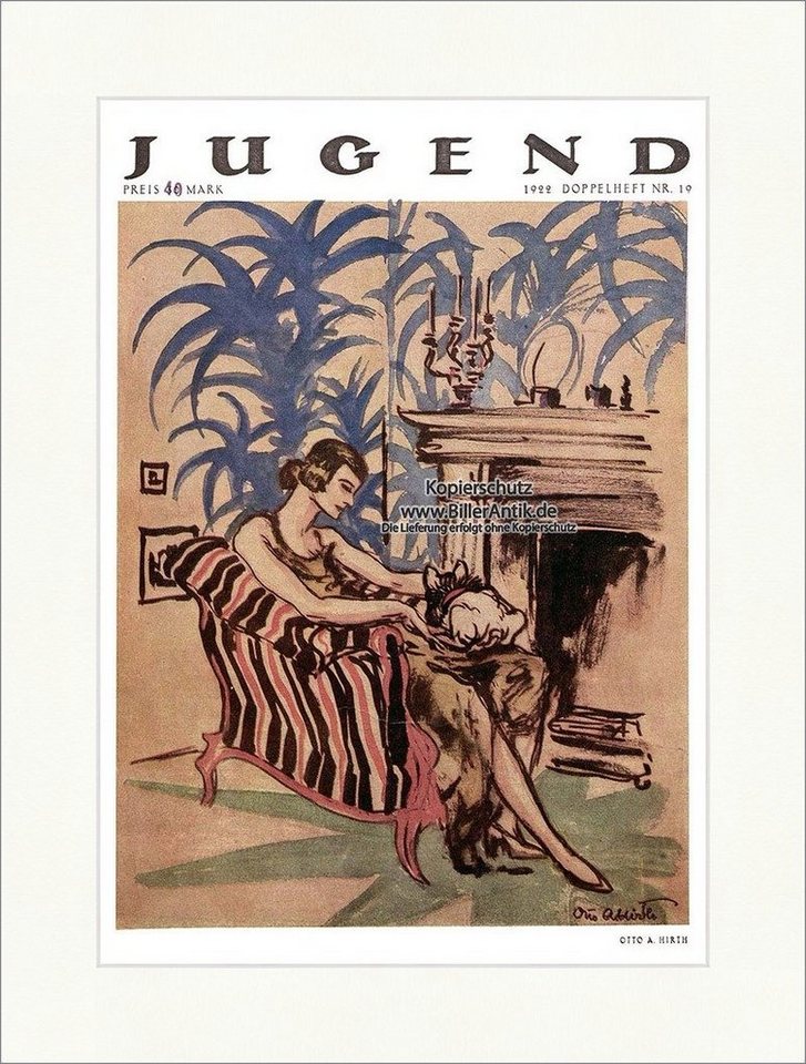 BillerAntik Kunstdruck Titelseite der Nummer 19 von 1922 Hirth Frau Sessel Kamin Jugendstil J, (1 St) von BillerAntik