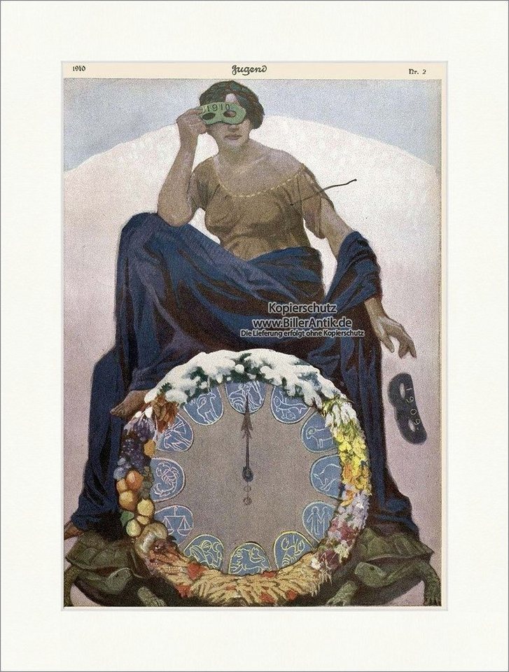 BillerAntik Kunstdruck Titelseite der Nummer 2 von 1910 Richard Pfeiffer Uhr Frau Maske Jugen, (1 St) von BillerAntik