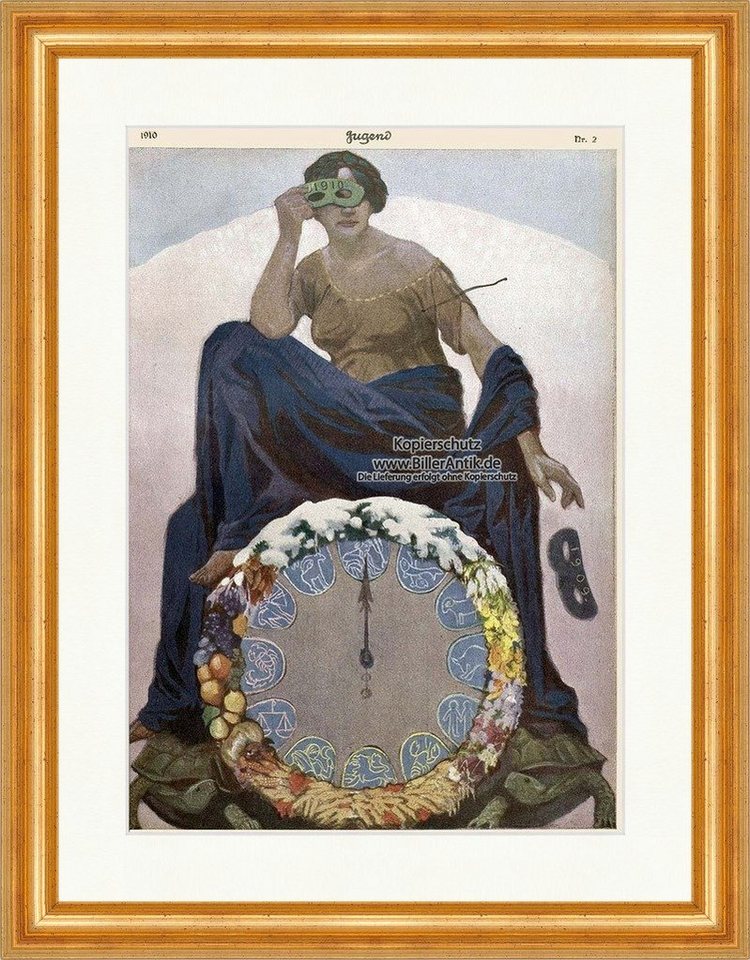 BillerAntik Kunstdruck Titelseite der Nummer 2 von 1910 Richard Pfeiffer Uhr Maske Jugend 372, (1 St) von BillerAntik