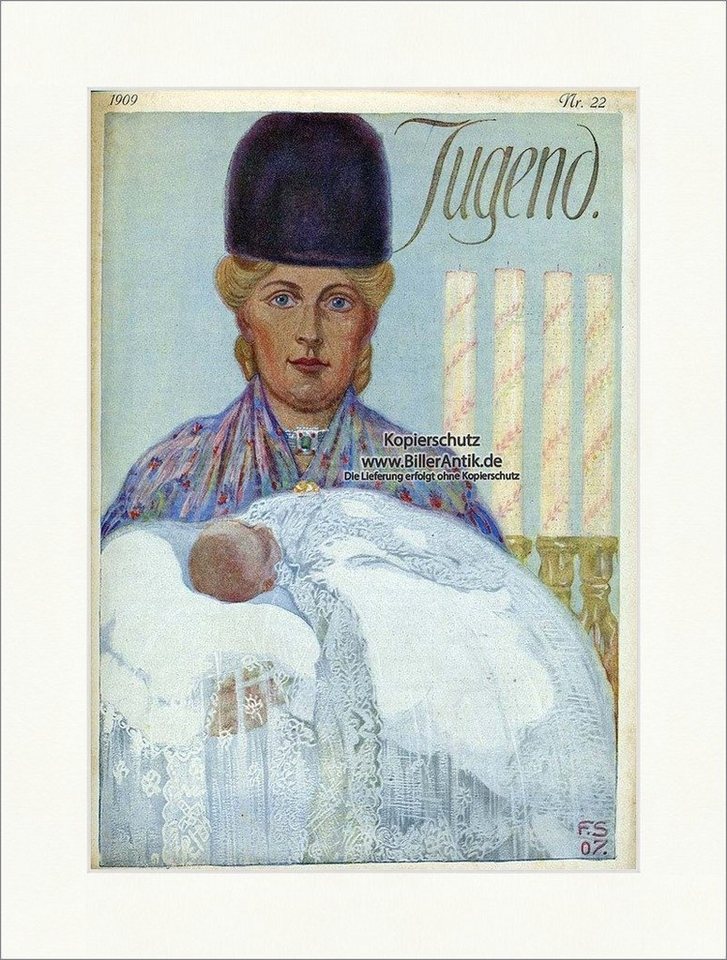 BillerAntik Kunstdruck Titelseite der Nummer 22 von 1909 Ferdinand Spiegel Mutter Baby Jugend, (1 St) von BillerAntik