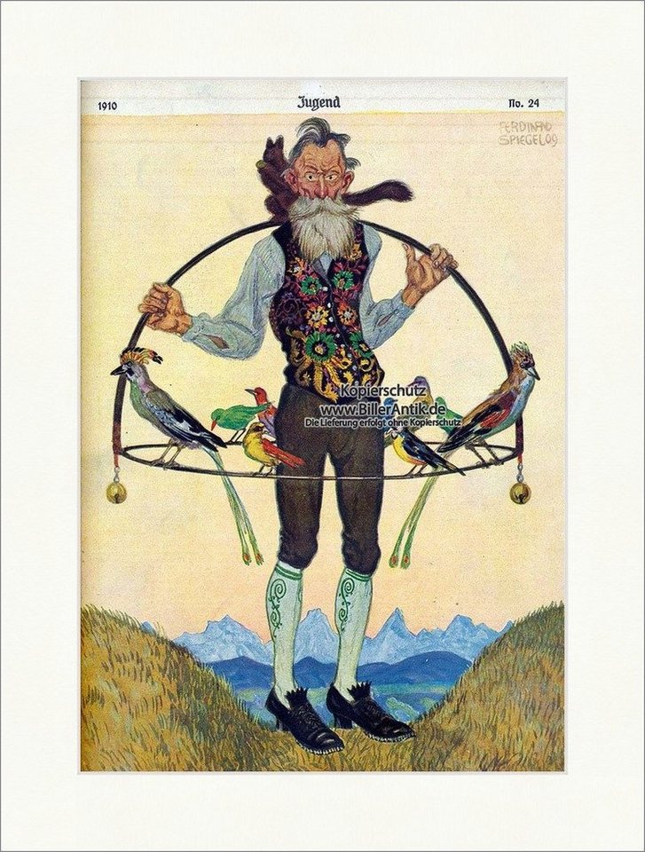 Kunstdruck Titelseite der Nummer 24 von 1910 Ferdinand Spiegel Vögel Tracht Jugen, (1 St) von OTTO
