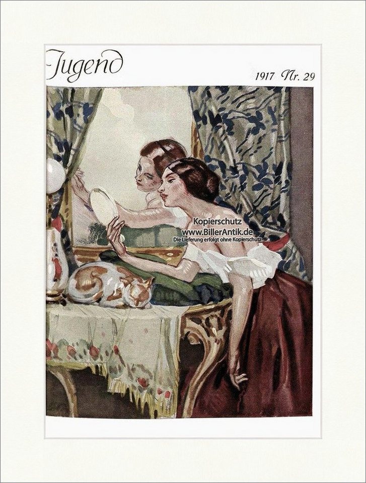 BillerAntik Kunstdruck Titelseite der Nummer 29 von 1917 Leo Putz Frau Spiegel Schönheit Juge, (1 St) von BillerAntik