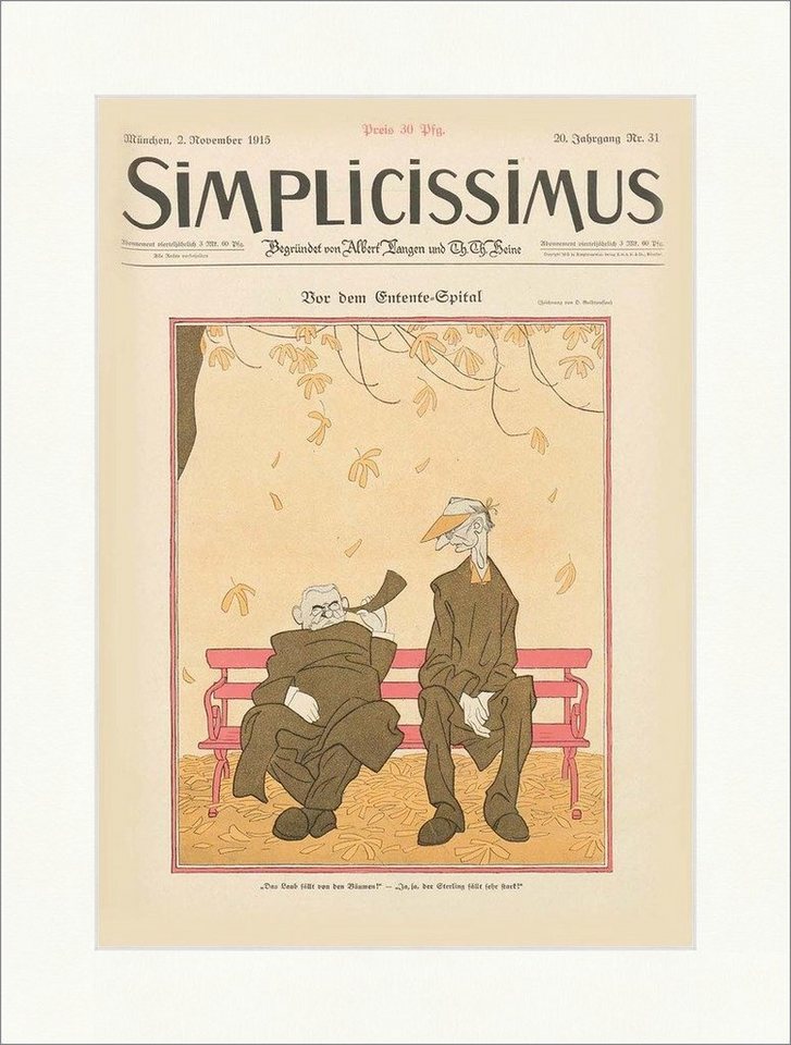 BillerAntik Kunstdruck Titelseite der Nummer 31 von 1915 Olaf Gulbransson Bank Simplicissimus, (1 St) von BillerAntik