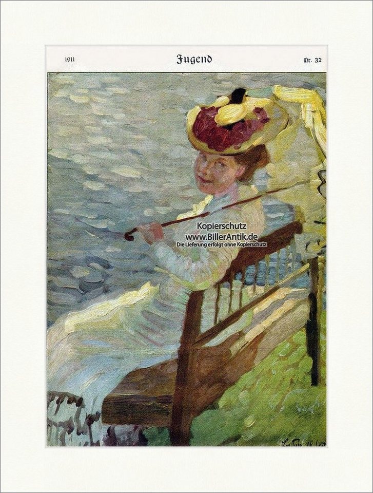 Kunstdruck Titelseite der Nummer 32 von 1911 Leo Putz Bank Frau Hut Schirm Jugend, (1 St) von OTTO