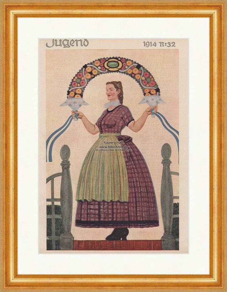 BillerAntik Kunstdruck Titelseite der Nummer 32 von 1914 Ferdinand Spiegel Frau Jugend 1909 G, (1 St) von BillerAntik