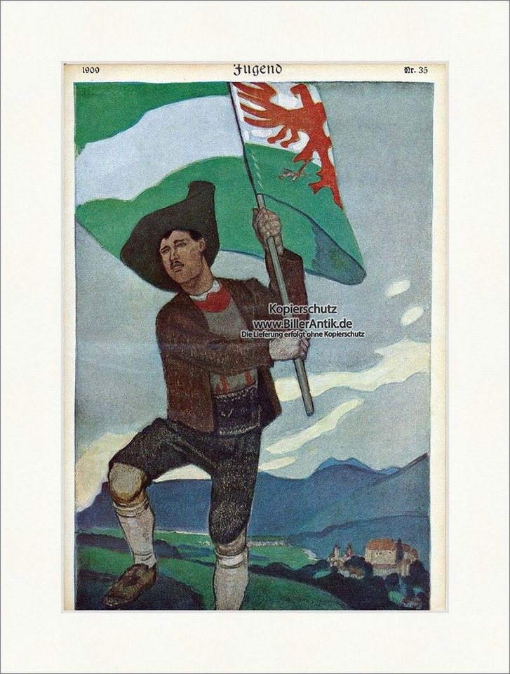 BillerAntik Kunstdruck Titelseite der Nummer 35 von 1909 Leo Putz Fahne Mann Tracht Jugend 37, (1 St) von BillerAntik