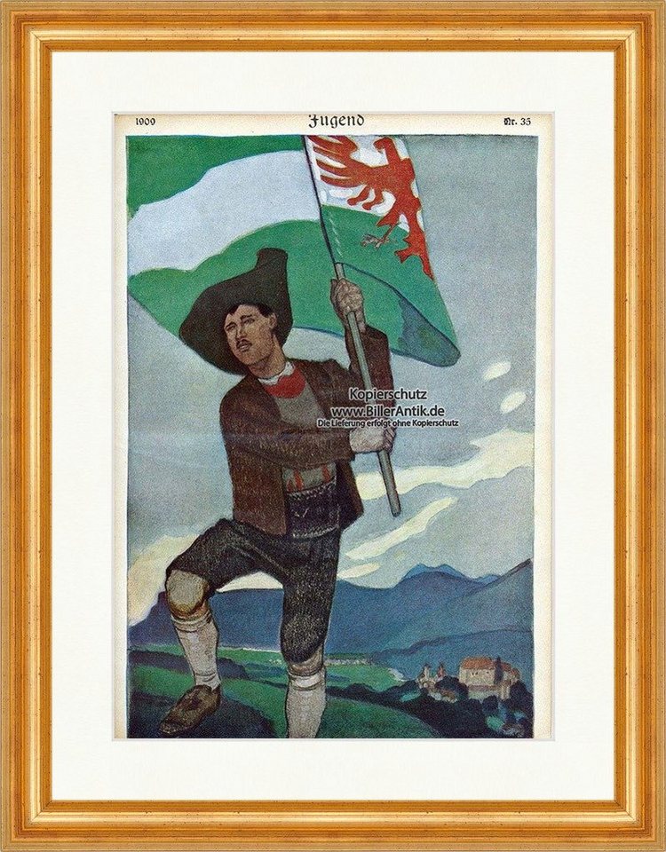 BillerAntik Kunstdruck Titelseite der Nummer 35 von 1909 Leo Putz Fahne Mann Tracht Jugend 37, (1 St) von BillerAntik