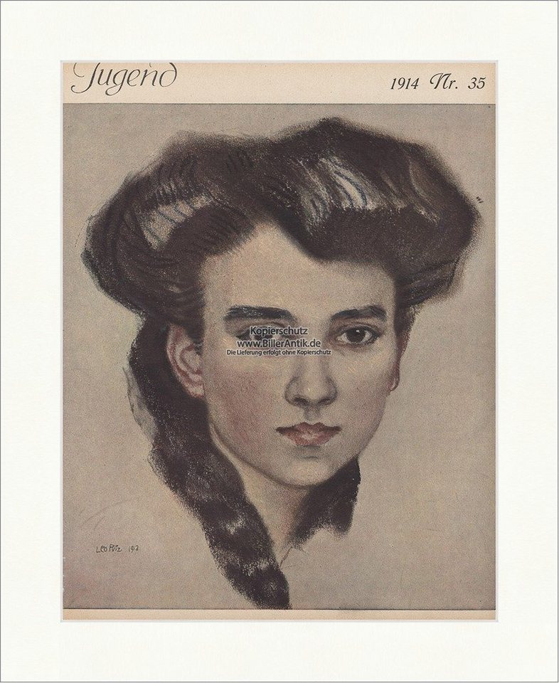 BillerAntik Kunstdruck Titelseite der Nummer 35 von 1914 Leo Putz Frau Fräulein Portrait Juge, (1 St) von BillerAntik