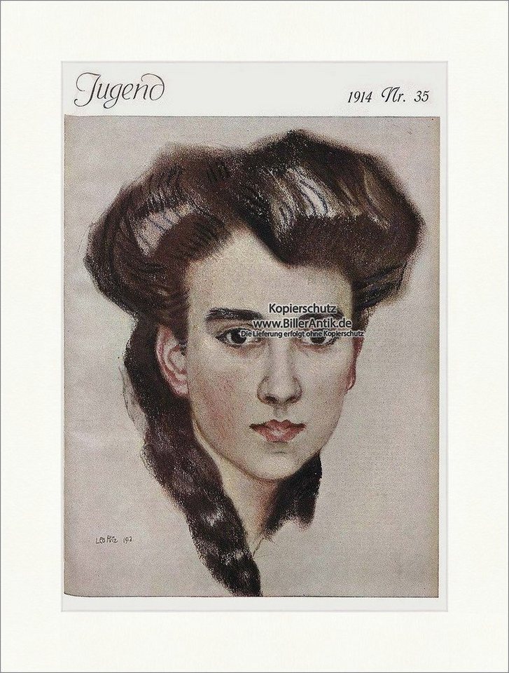 BillerAntik Kunstdruck Titelseite der Nummer 35 von 1914 Leo Putz Frau Portrait Georg Hirth J, (1 St) von BillerAntik